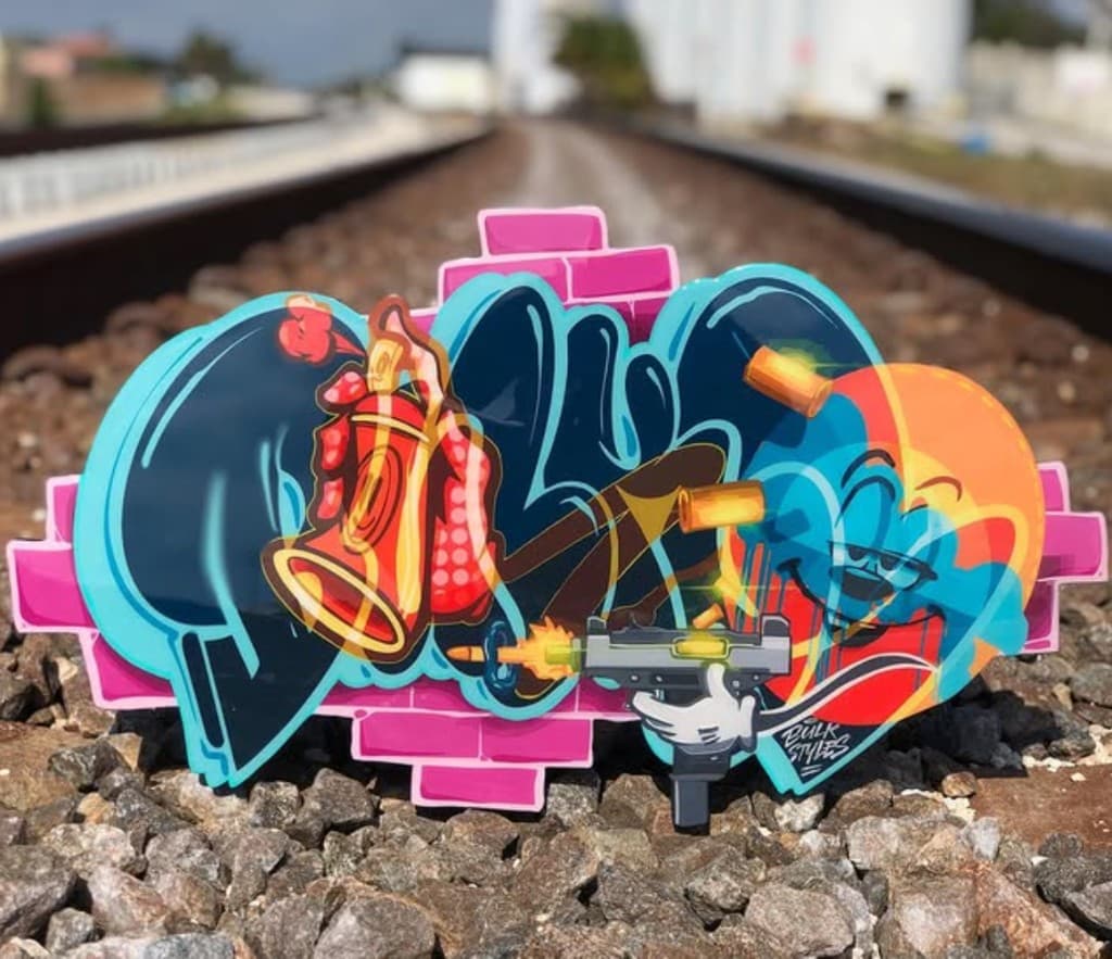 Graffiti style wood cut out artwork